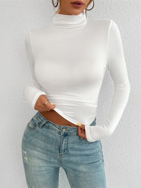 Women’s Y2K Slim Fit Solid Color Knitted Bottom Long Sleeve Top - White / S