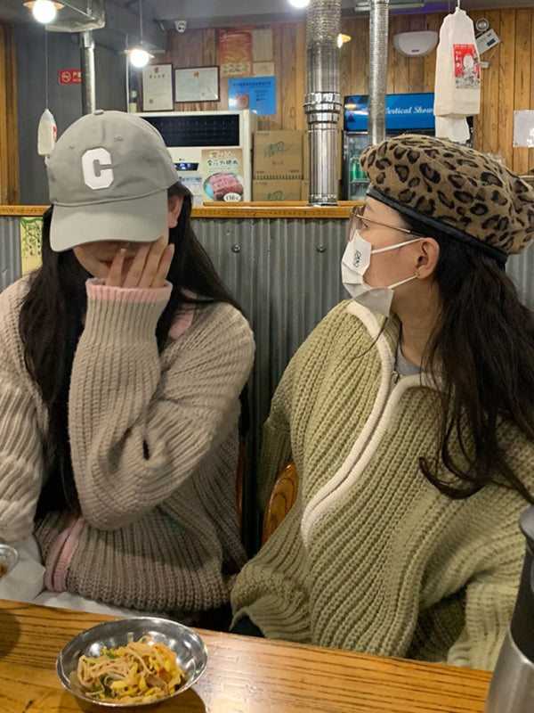 women’s zipper lapel loose knit sweater