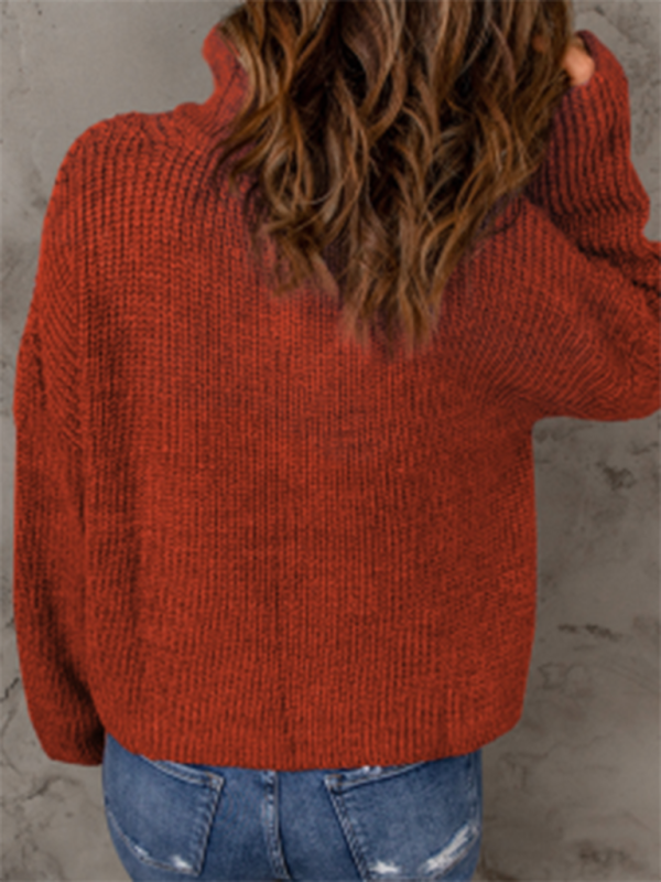Women’s zippered loose turtleneck long sleeve pullover sweater