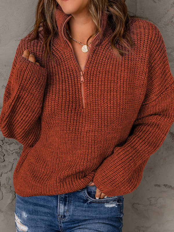 Women’s zippered loose turtleneck long sleeve pullover sweater