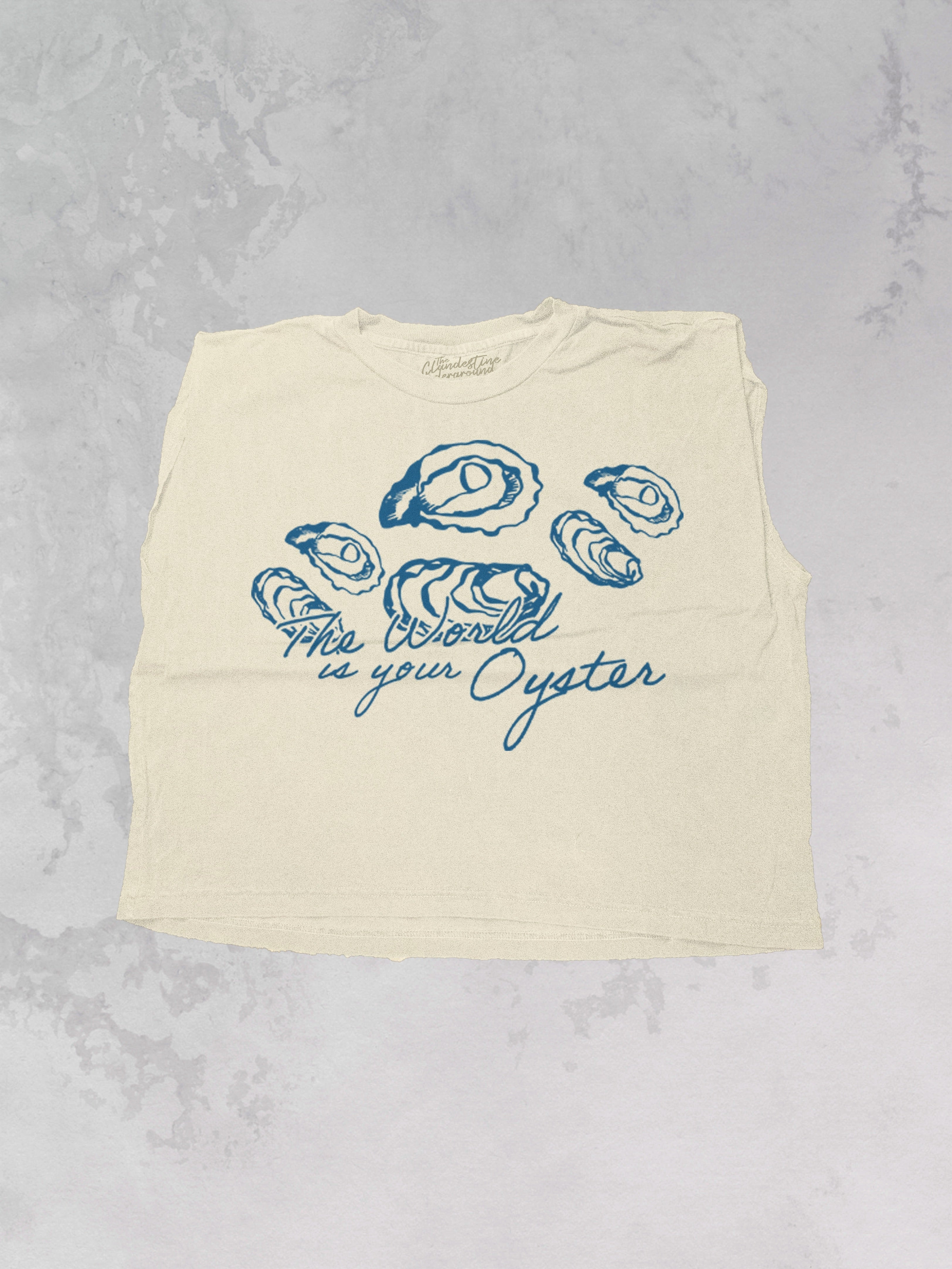 Underground Original Design: The World is Your Oyster Vintage Cropped Muscle Tank