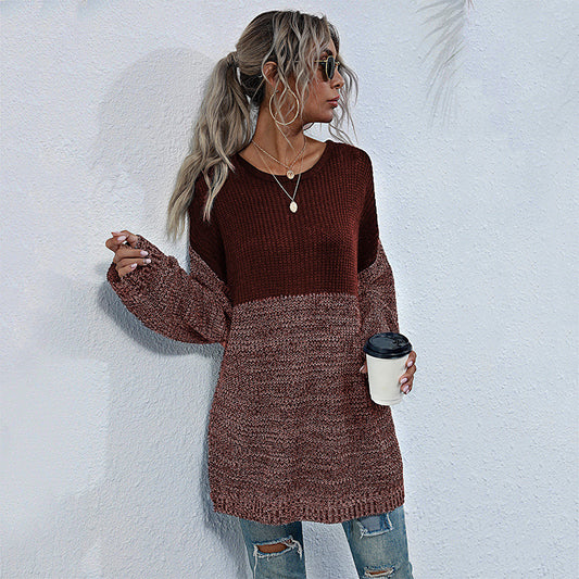 women's mid-length long sleeve knitted sweater - Closther