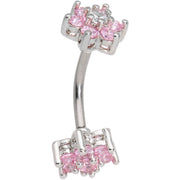 Clear Pink Gem Double Star Reversible Double Mount Belly Ring