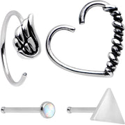 20G Wings Heart Nose Bone Heart Closure Ring Pack Set of 4