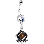 Clear Gem Elegantly Etched Dangle Belly Ring
