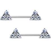 3/8 Clear Gem Pyramid Trio Barbell Nipple Ring Set