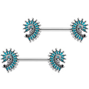 Blue Southwest Swirl Barbell Nipple Ring Set