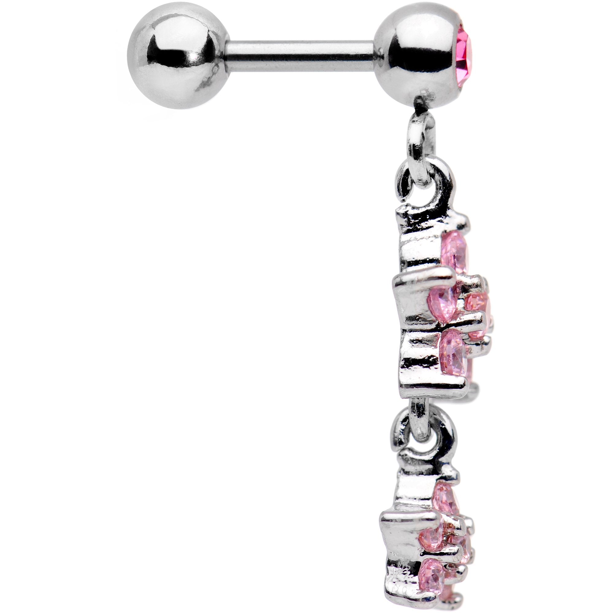 16G 1/4 Pink Gem Double Star Dangle Cartilage Tragus Earring