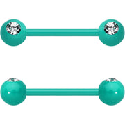 14G 5/8 Clear Gem Green Acrylic Over Steel Nipple Barbell Set