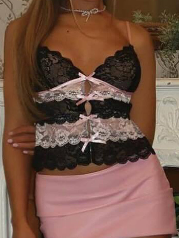 Y2K DOUBLE-LAYERED CAMI PINK AND WHITE LACE CAMISOLE
