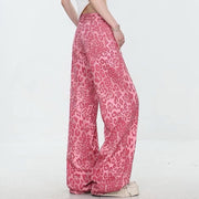 Y2K FLARED DENIM JEANS WITH LEOPARD PRINT PATTERN