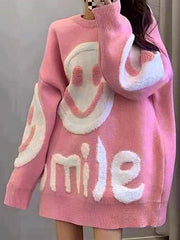 Y2K SMILEY FACE SWEATER WITH SMILE PRINT