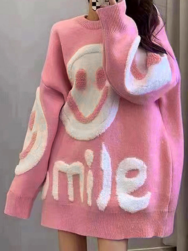 Y2K SMILEY FACE SWEATER WITH SMILE PRINT