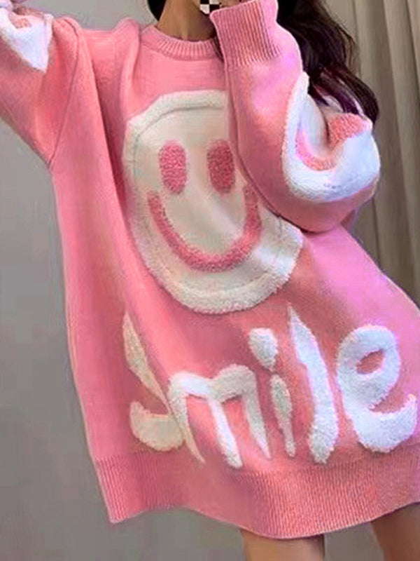 Y2K SMILEY FACE SWEATER WITH SMILE PRINT