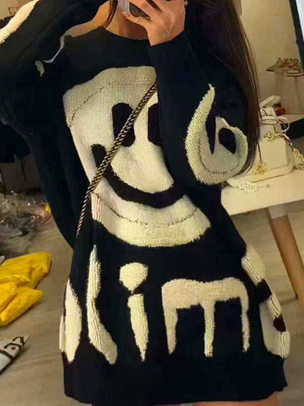 Y2K SMILEY FACE SWEATER WITH SMILE PRINT