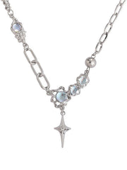 Y2K STAR NECKLACE WITH MOONSTONE ACCENTS AND GEOMETRIC PATTERN
