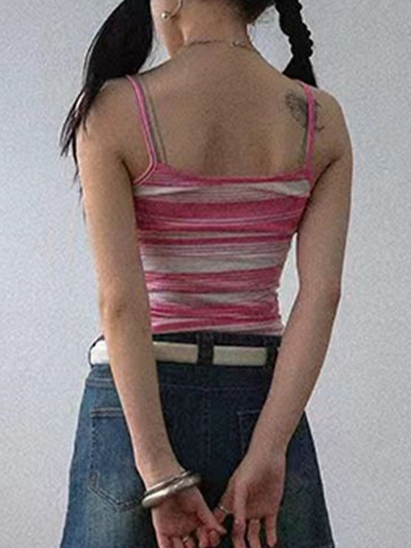 Y2K STRIPE CROP TANK TOP IN PINK AND WHITE STRIPES