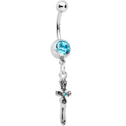 Blue Gem Templar Cross Dangle Belly Ring