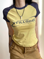 YELLOW AND NAVY BLUE RAGLAN T-SHIRT SLIM FIT COTTON