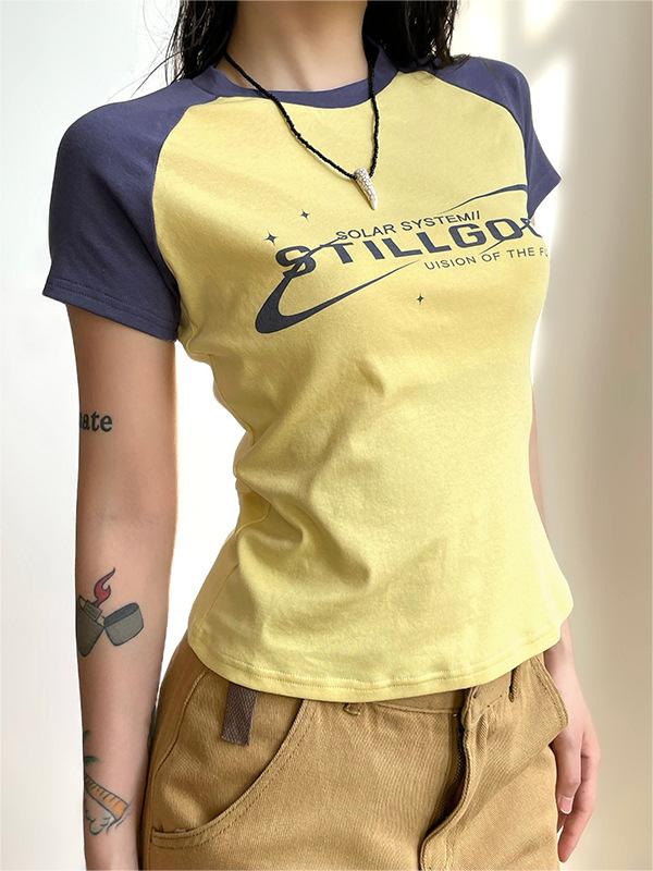 YELLOW AND NAVY BLUE RAGLAN T-SHIRT SLIM FIT COTTON