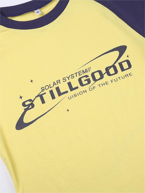 YELLOW AND NAVY BLUE RAGLAN T-SHIRT SLIM FIT COTTON
