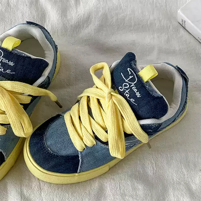 YELLOW DENIM VEGAN LEATHER CHILD SKATER SNEAKERS