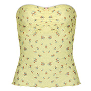 YELLOW FLORAL STRAPLESS TOP FOR WOMEN