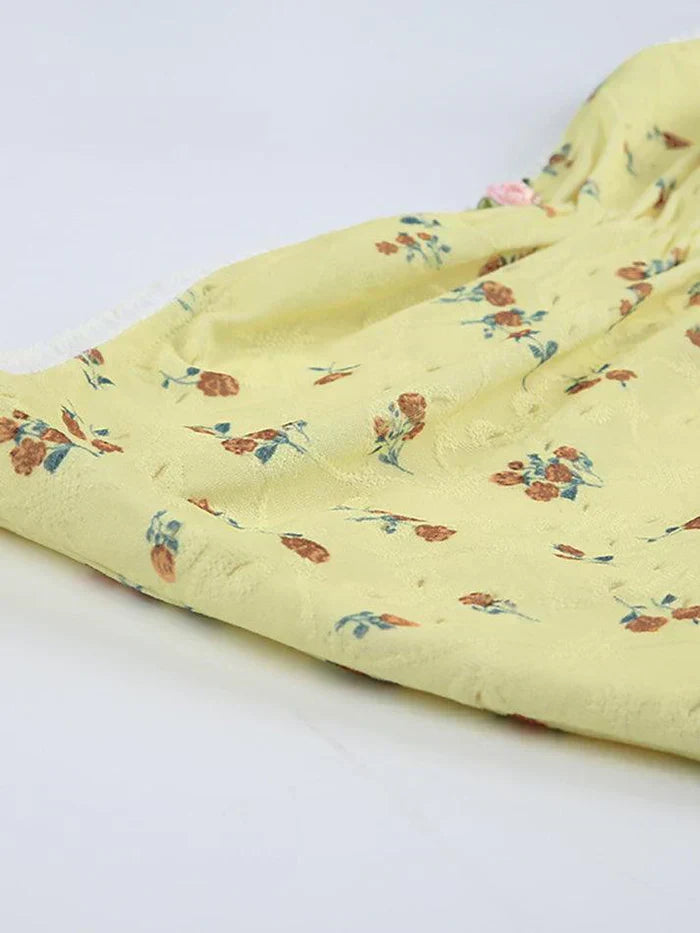 YELLOW FLORAL STRAPLESS TOP SLIM FIT SLEEVELESS DESIGN