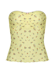 YELLOW FLORAL STRAPLESS TOP SLIM FIT SLEEVELESS DESIGN