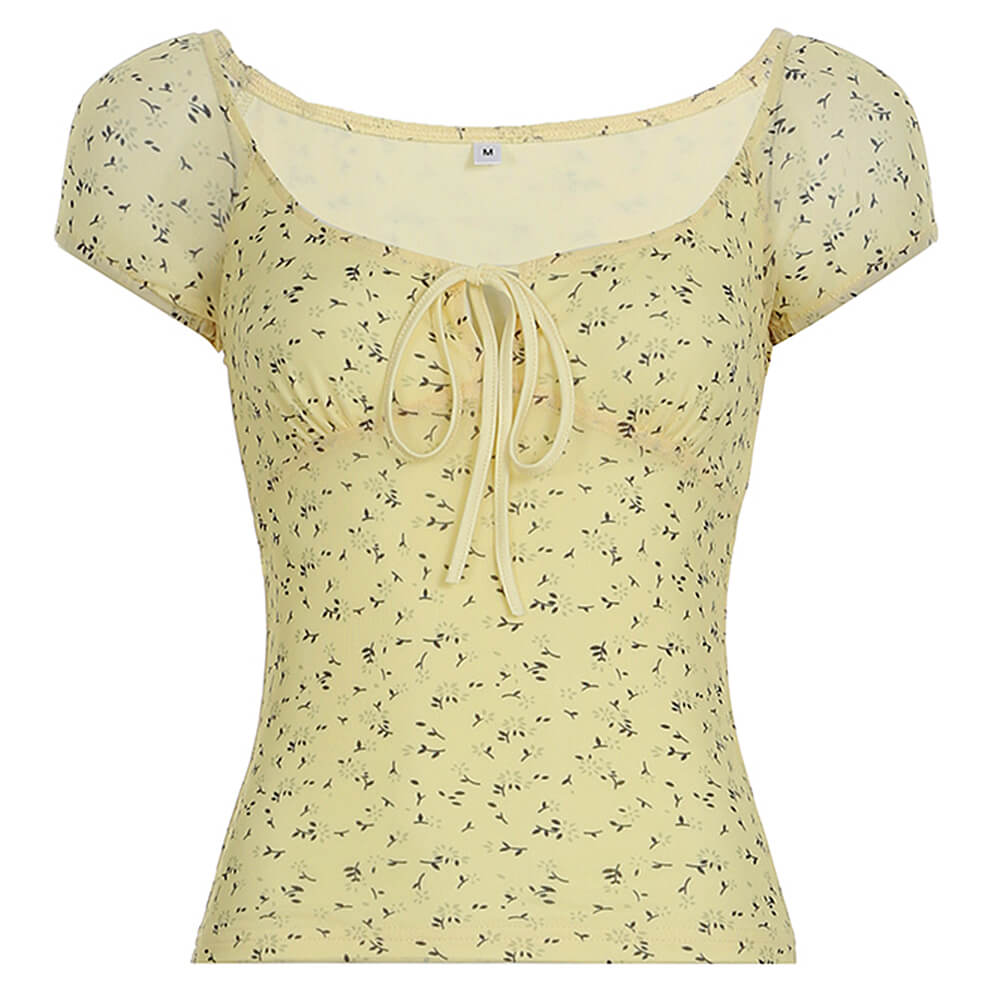 YELLOW FLORAL TIE-FRONT TOP FOR A FRESH LEMON SORBET LOOK