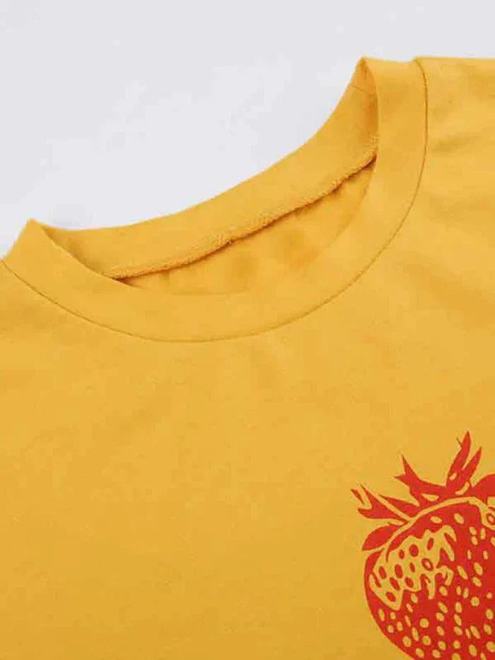 YELLOW SLIM FIT T-SHIRT WITH NOTHING IS REAL TEXT Y2K STYLE