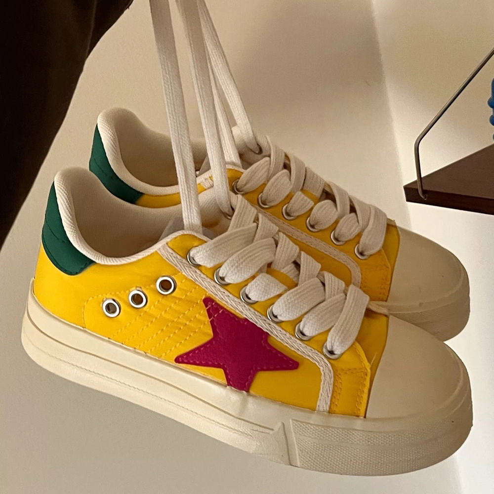 YELLOW STAR SNEAKERS WITH RED STAR PATCH