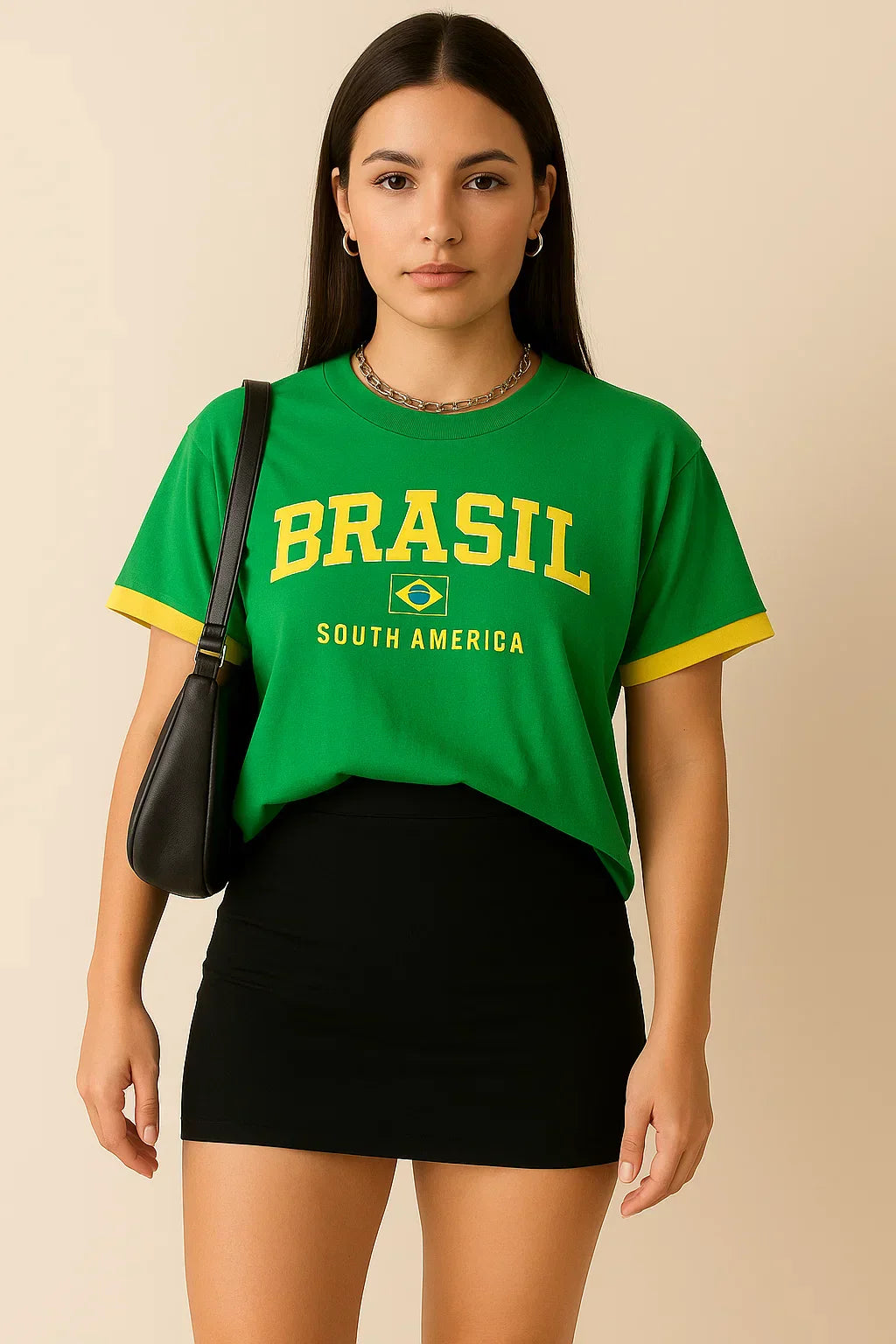 YELLOW T-SHIRT WITH GREEN TRIM FOR CASUAL WEAR