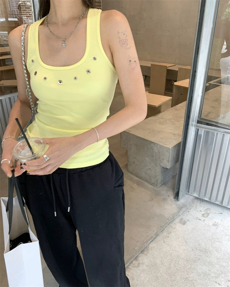 YELLOW TANK TOP AND BLACK SWEATPANTS SET IN SOFT KNIT FABRIC