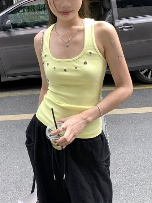 YELLOW TANK TOP AND BLACK SWEATPANTS SET IN SOFT KNIT FABRIC