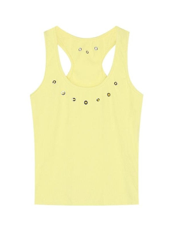 YELLOW TANK TOP AND BLACK SWEATPANTS SET IN SOFT KNIT FABRIC
