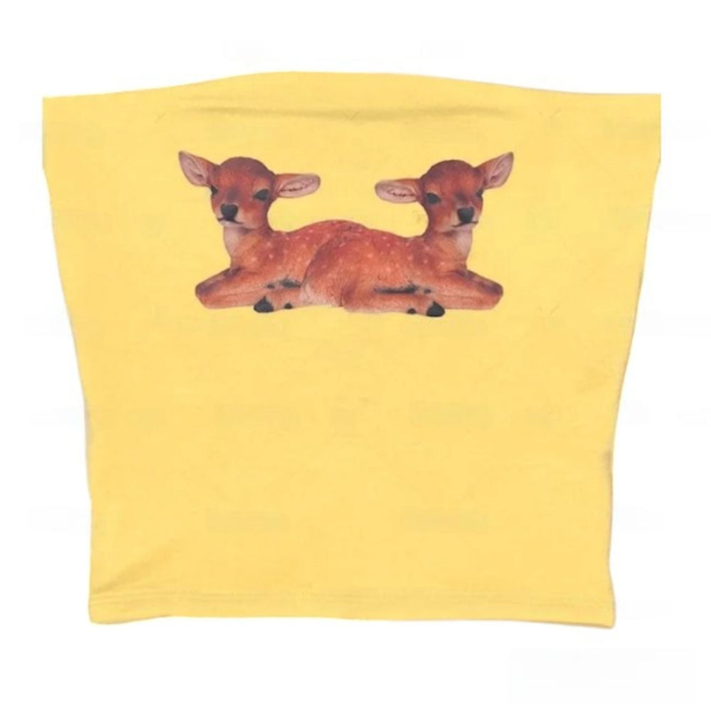 YELLOW TUBE TOP WITH TWO-HEADED FAWN DESIGN FOR WOMEN