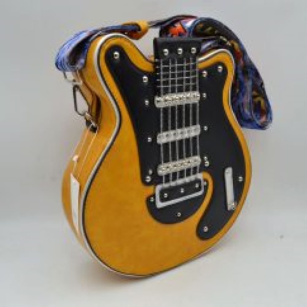 Guitar Shaped Novelty Crossbody Bag with Printed Fabric Strap