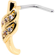 20G Clear CZ Gold Tone Swish Faux Hoop L Shaped Nose Ring