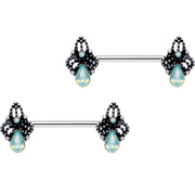 9/16 Green Gem Victorian Raindrop Barbell Nipple Ring Set