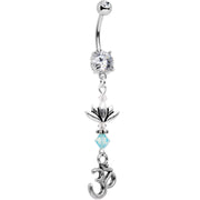 Ohm Lotus Flower Dangle Belly Ring Created with Crystals