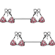 Pink Gem Summer Swimsuit Nipple Barbell Ring Set