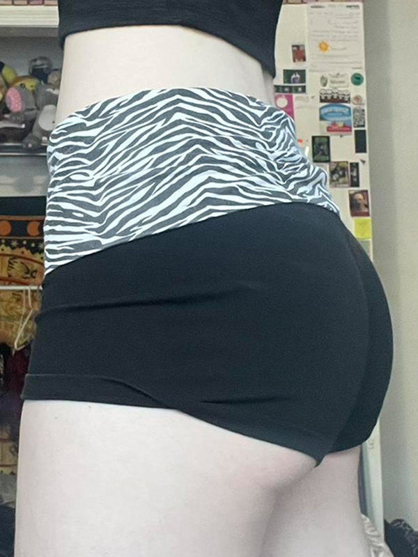 ZEBRA PRINT STITCHING SHORTS WITH VINTAGE STITCHING DETAILS