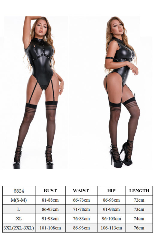 Zip-Up Patent Leather Sexy Lingerie