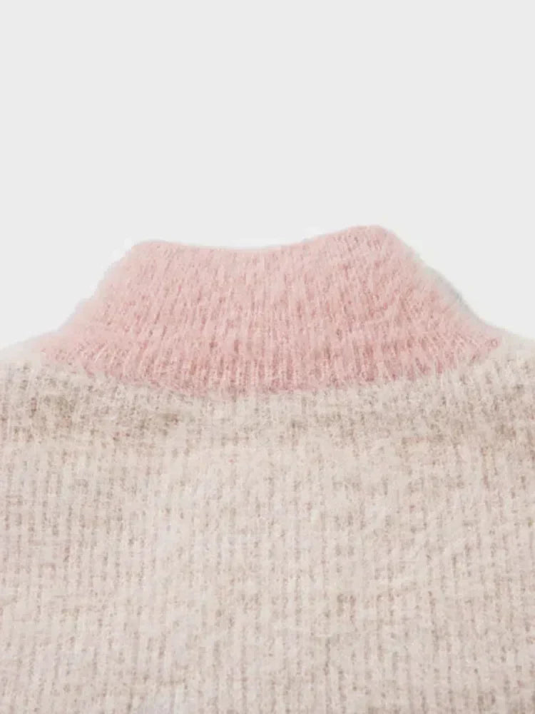 ZIP-UP SWEATER PINK AND WHITE UNISEX STREETWEAR PULLOVER JACKET