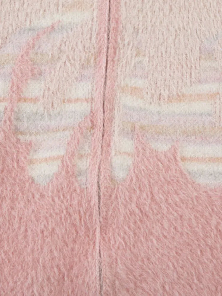 ZIP-UP SWEATER PINK AND WHITE UNISEX STREETWEAR PULLOVER JACKET