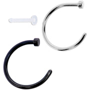 18G 3/8 Pack Set of 3 Assorted Stainless Steel Nose Hoop Rings