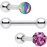 16G 1/4 Purple Faux Opal Ball Cartilage Tragus Earring 3 Pack Set